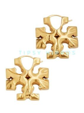 TORY BURCH GOLD ROXANNE HIDDEN LOGO HOOP EARRINGS